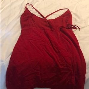 Red wrap tie front dress